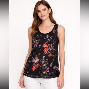 Express Black Floral Sleeveless Blouse Sheer Tank - Size M